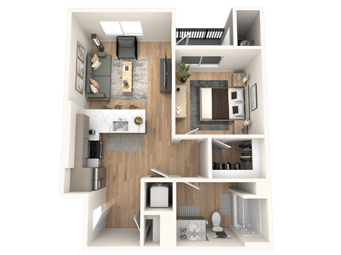 Floor plan for 1 bed, 1 bath, 704 sqft